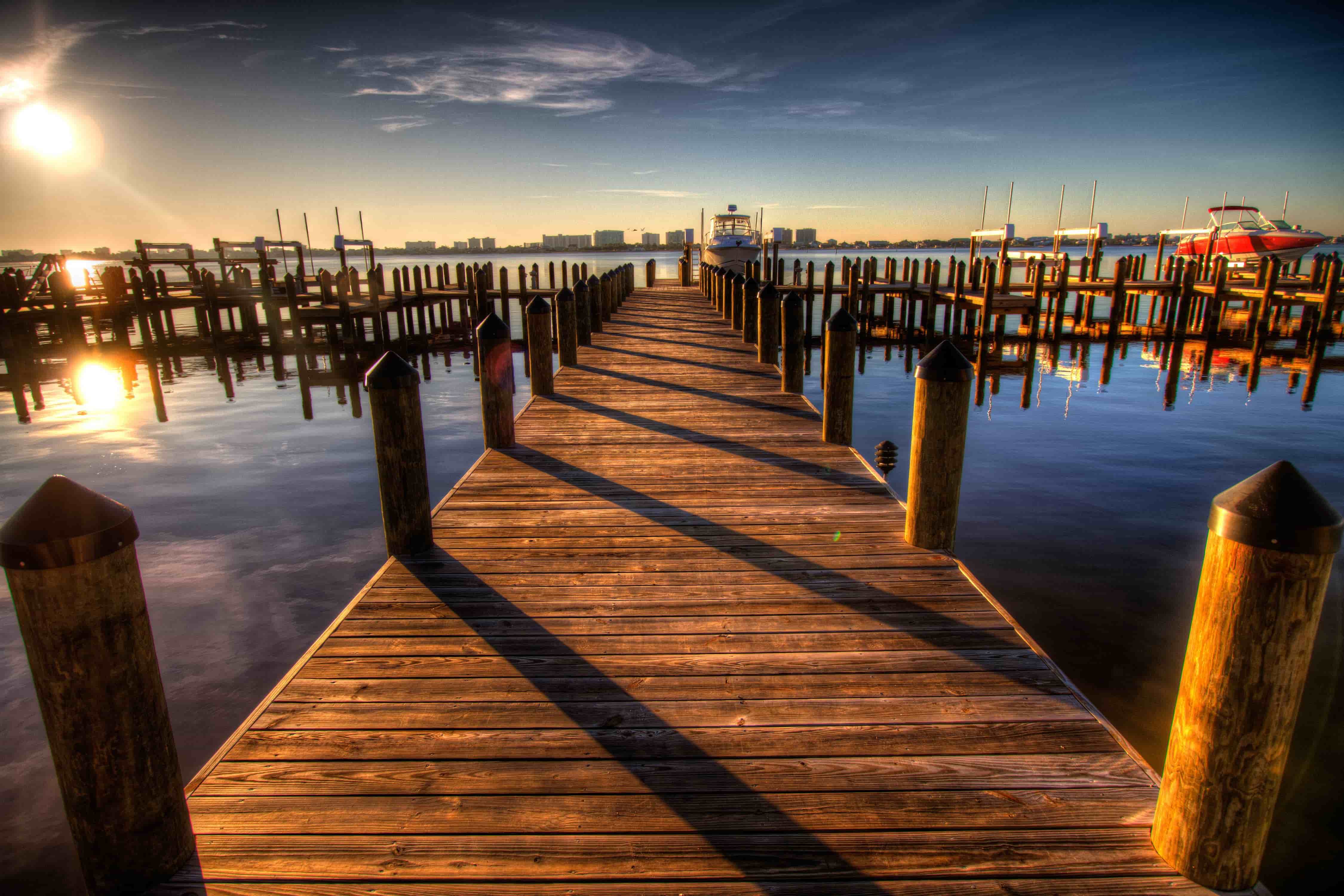 Wooden dock pilings at the waterline on Lake Guntersville